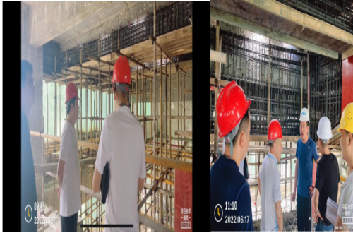 区住建局现场督导遂宁市船山区中医院业务用房改造项目加固工程钢筋绑扎情况